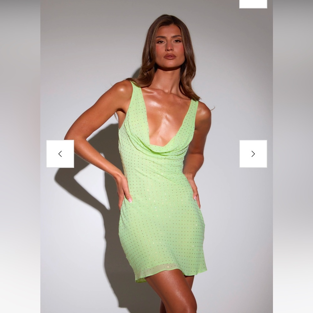SLA the Label embellished Lime Green Mini Dress - Picture 3 of 6
